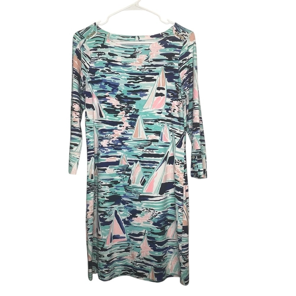 Lilly Pulitzer Dress Womens Size S UPF 50+ Sophie Blue Pier Pressure Sailboat
